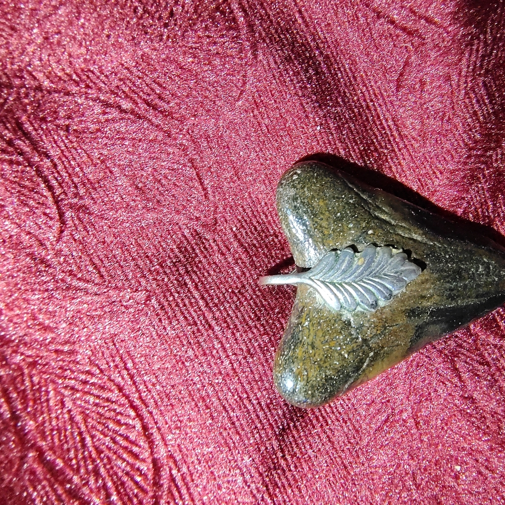 Triangular Stone Pendant With Silver Leaf - image 5